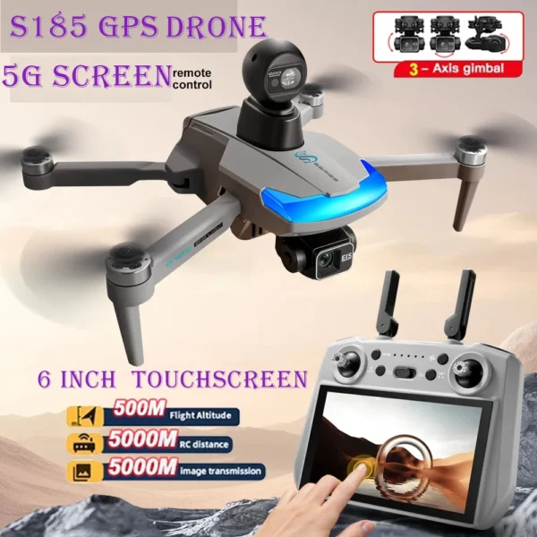 New S185 GPS Drone 3-axis PTZ with Large Touch Screen 360° Laser Obstacle Avoiding Sending Memory Card Brushless FPV Dron 28min