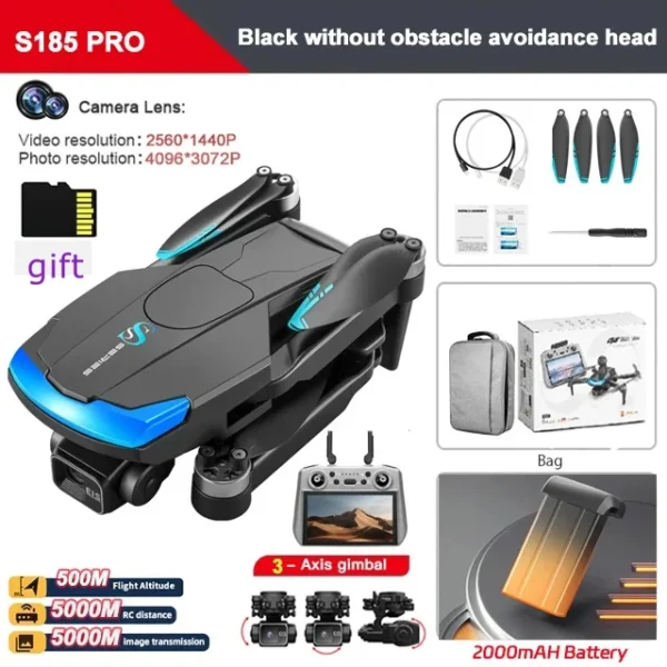 New S185 GPS Drone 3-axis PTZ with Large Touch Screen 360° Laser Obstacle Avoiding Sending Memory Card Brushless FPV Dron 28min