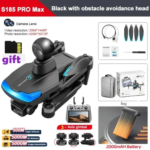 New S185 GPS Drone 3-axis PTZ with Large Touch Screen 360° Laser Obstacle Avoiding Sending Memory Card Brushless FPV Dron 28min
