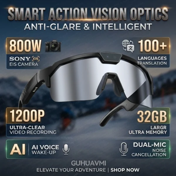 2026New AI Smart Glasses 1200P Camera 4K Anti-Shake Cycling Windproof Goggles AI Voice Translator Call Open Ear Audio Sunglasses
