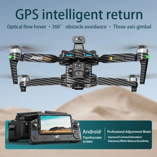 New AE60 GPS RC Drone 8K Professional HD Camera Brushless 3-Axis Gimbal Obstacle Avoidance Large Screen FPV Drones RC Quadcopter