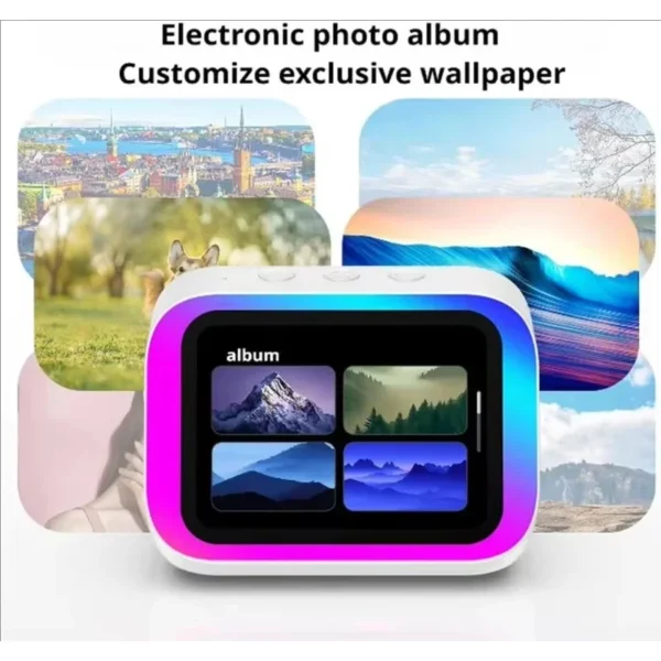 AI Smart Bluetooth 5.4 Speaker HD Touch Screen Display Electronic Album Alarm Clock Hi-fi Stereo Sound Voice Speaking Assistant