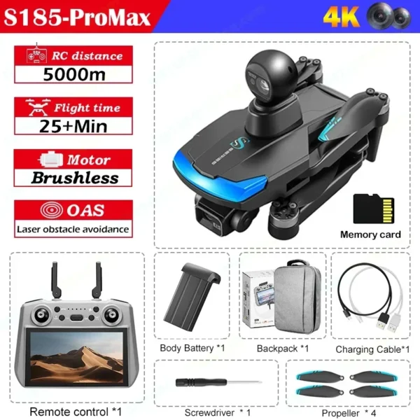 S185 2026 ew with 3-axis PTZ 5G Digital Image Transmission 4K Drone with Camera LCD Screen Remote Control Brushless Motor FPV