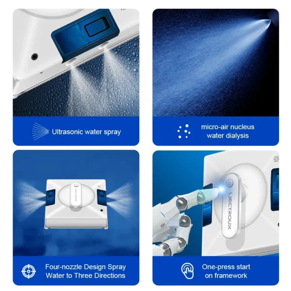 Robot Window Cleaner YW509, 4-Way Water Spray,Home Glass Floor Window Robot Vacuum Cleaner,Strong Vacuum,Smart Memory