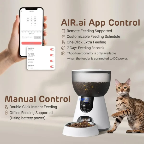 Smart Automatic Pet Feeder with 160° Camera, 5G WiFi, 2K HD, Motion Detection, Voice Interaction & Night Vision