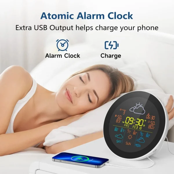 WiFi Weather Clock 3-Day Weather Forecast Weather Station Wireless Smart Thermometer Hygrometer Remote Gauge Alarm Clock