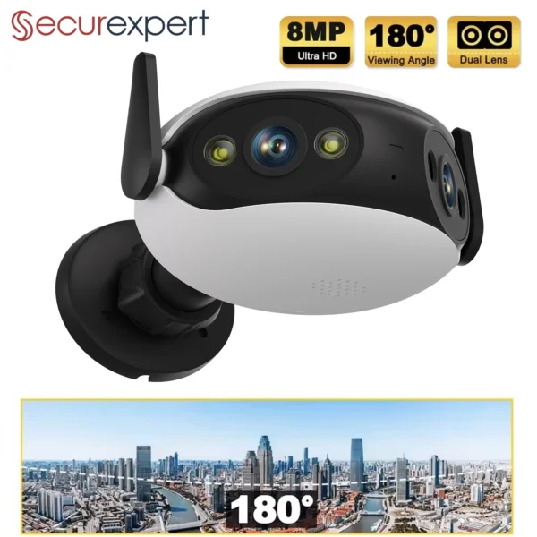 Securexpert 4K 8MP Outdoor WiFi Panoramic Camera 180° Wide Angle Night Vision Motion Detection Security Surveillance Video Cam