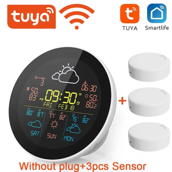 WiFi Weather Clock 3-Day Weather Forecast Weather Station Wireless Smart Thermometer Hygrometer Remote Gauge Alarm Clock