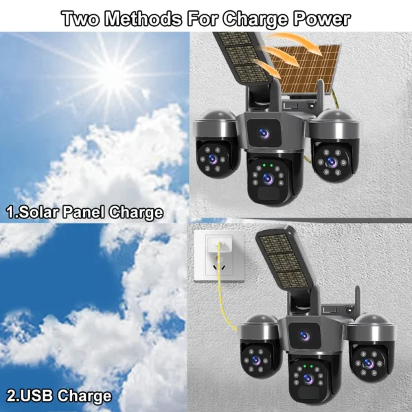 4G Sim Card Solar CCTV PTZ  Outdoor Wireless Human Detection PIR WiFi IP Camera with Siren Solar Powered CCTV Solar Light