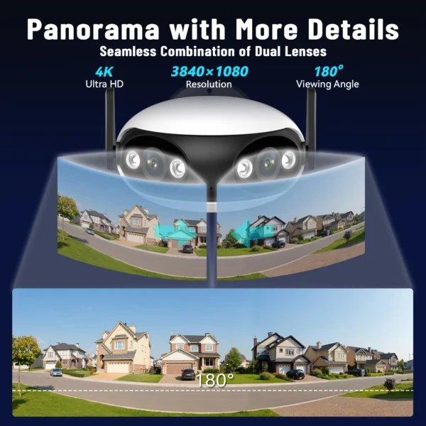 Securexpert 4K 8MP Outdoor WiFi Panoramic Camera 180° Wide Angle Night Vision Motion Detection Security Surveillance Video Cam