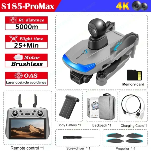 S185 2026 ew with 3-axis PTZ 5G Digital Image Transmission 4K Drone with Camera LCD Screen Remote Control Brushless Motor FPV