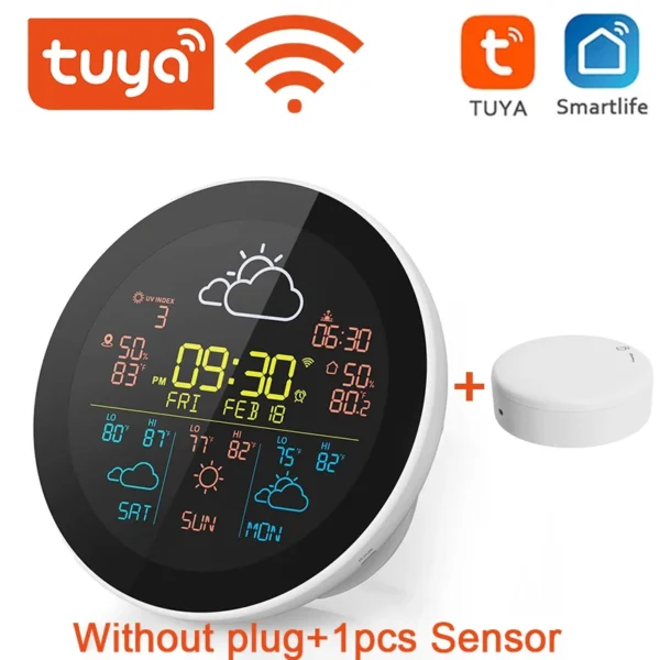 WiFi Weather Clock 3-Day Weather Forecast Weather Station Wireless Smart Thermometer Hygrometer Remote Gauge Alarm Clock