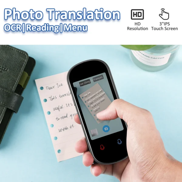 Z2 Instant AI Voice Translator Portable 3.1 inch Touch Screen Real Time Translator with Recording Photo for Travel Learn Meeting