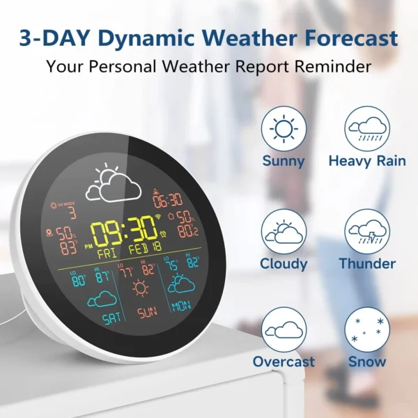 WiFi Weather Clock 3-Day Weather Forecast Weather Station Wireless Smart Thermometer Hygrometer Remote Gauge Alarm Clock