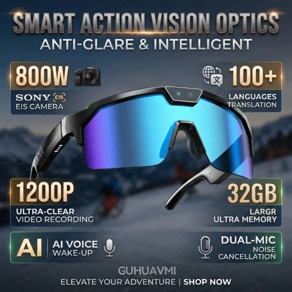 2026New AI Smart Glasses 1200P Camera 4K Anti-Shake Cycling Windproof Goggles AI Voice Translator Call Open Ear Audio Sunglasses