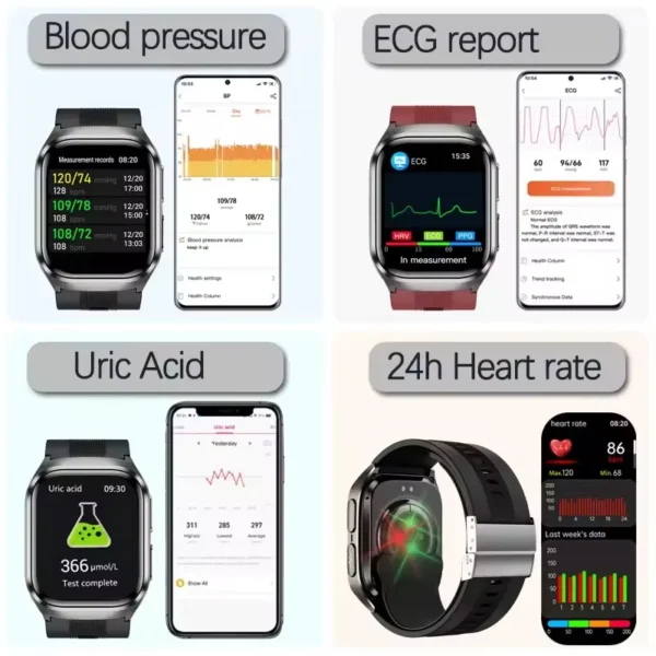 2026New Health Watch Blood Pressure Accurate Measure Smart Watches Men Uric Acid Blood Lipids waterproof Airbag Smartwatch Women