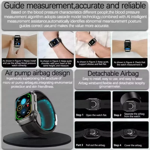 2026New Health Watch Blood Pressure Accurate Measure Smart Watches Men Uric Acid Blood Lipids waterproof Airbag Smartwatch Women