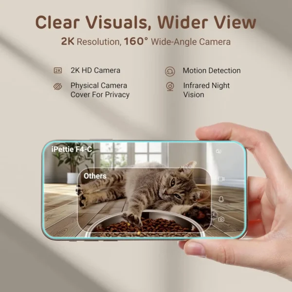 Smart Automatic Pet Feeder with 160° Camera, 5G WiFi, 2K HD, Motion Detection, Voice Interaction & Night Vision