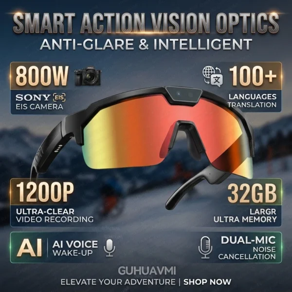 2026New AI Smart Glasses 1200P Camera 4K Anti-Shake Cycling Windproof Goggles AI Voice Translator Call Open Ear Audio Sunglasses