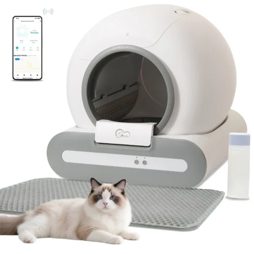 65L Self-Cleaning Cat Litter Box App Control, ONLY Supports 2.4G WiFi w/Litter Mat&Trash Bags, Fit for Tofu & Mixed Litter