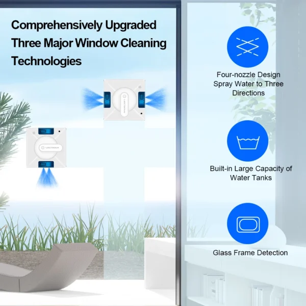 Robot Window Cleaner YW509, 4-Way Water Spray,Home Glass Floor Window Robot Vacuum Cleaner,Strong Vacuum,Smart Memory