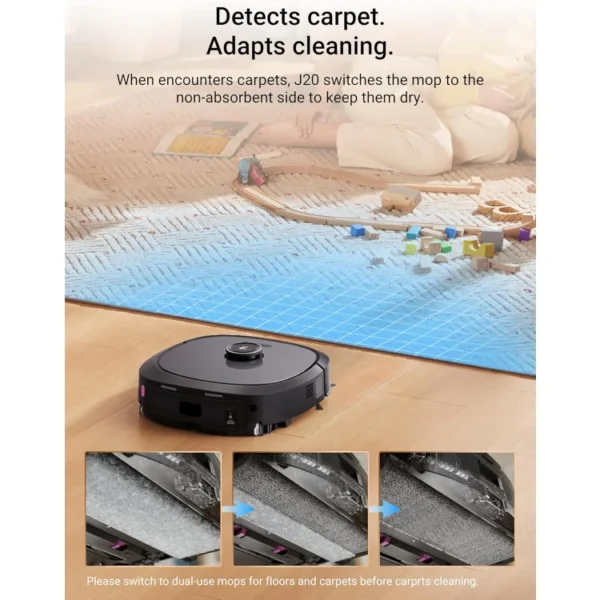 J20 Robot Vacuum Self Emptying, 8000Pa Suction, Auto Mop Washing & Hot Air Drying,3D Obstacle Avoidance, Cycling Belt-Mop