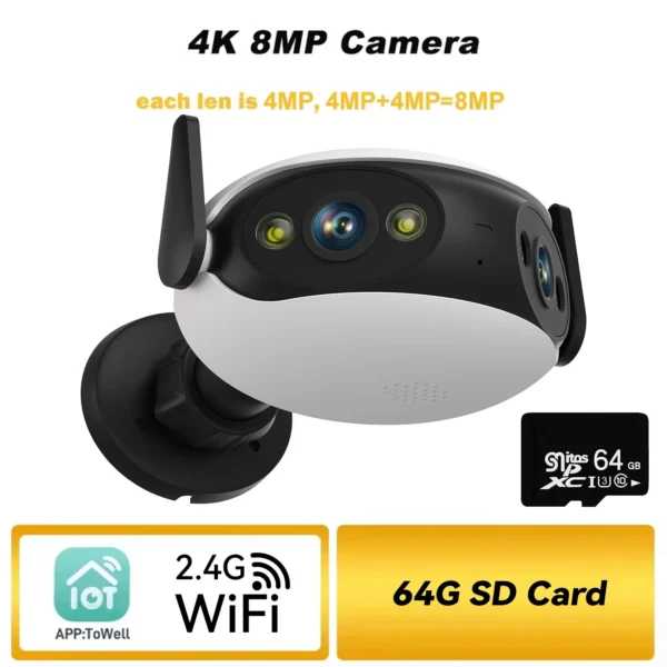 Securexpert 4K 8MP Outdoor WiFi Panoramic Camera 180° Wide Angle Night Vision Motion Detection Security Surveillance Video Cam