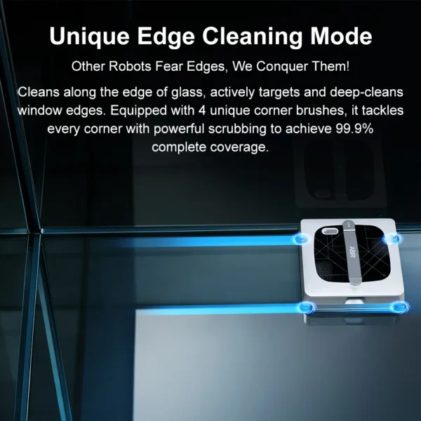 Window Cleaning Robot ABIR WD10,Dual Roller Brushes, 4 Corner Brushes,6-Way Water Spary,10000PA Suction,Wet Wash & Scrub Combo