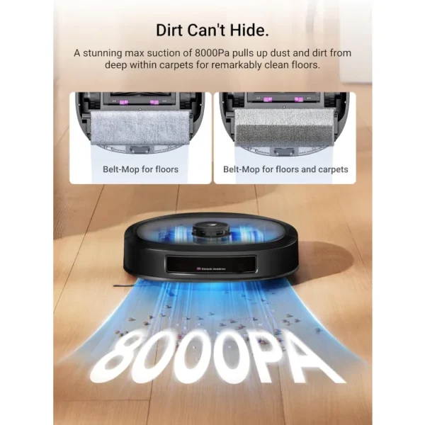 J20 Robot Vacuum Self Emptying, 8000Pa Suction, Auto Mop Washing & Hot Air Drying,3D Obstacle Avoidance, Cycling Belt-Mop
