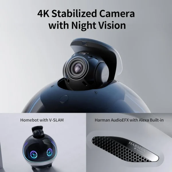 EBO X Home Guardian Robot 4K Camera with Night Vision, HARMAN Sound Effect, Intelligent AI Language Control, Guardian Warning