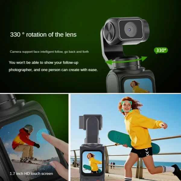 4K Pocket Action Camera,ELS stabilization technology, long-lasting battery,compact and portable, high-definition video