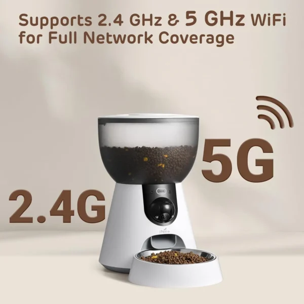 Smart Automatic Pet Feeder with 160° Camera, 5G WiFi, 2K HD, Motion Detection, Voice Interaction & Night Vision