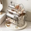 1PC 360° Rotating Clear Makeup Organizer, Multi-Tier Cosmetic Storage Box，Acrylic Transparent Beauty Organizer with Brush Holder