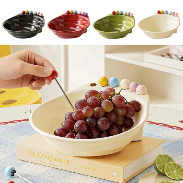 Multicolor Fruit Bowl with Forks ABS Plastic Kitchen Supplies Fruit Serving Plate Large Capacity Snack Plate Home Decoration