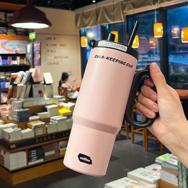 JUSTINLAU 1 Piece Stainless Steel Insulated Cup Car  Insulated Straw Cup 750ml with Handle  Stylish Outdoor Insulated Coffee Cup
