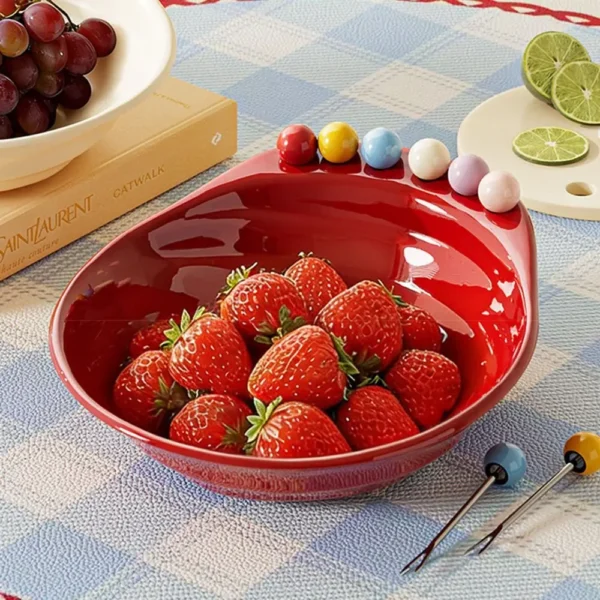 Multicolor Fruit Bowl with Forks ABS Plastic Kitchen Supplies Fruit Serving Plate Large Capacity Snack Plate Home Decoration