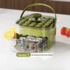 Compact Double Layer Ice Cube Tray with Lid and Bin, Pull-Out Ice Drawer with Portable Handle, Kitchen Accessories, Gadgets