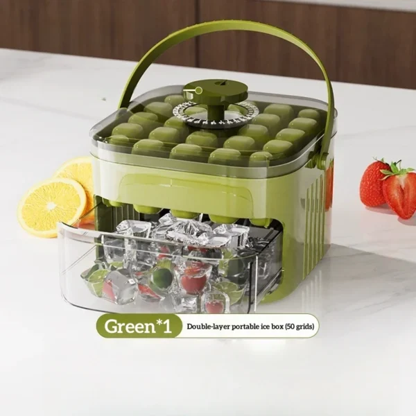 Compact Double Layer Ice Cube Tray with Lid and Bin, Pull-Out Ice Drawer with Portable Handle, Kitchen Accessories, Gadgets