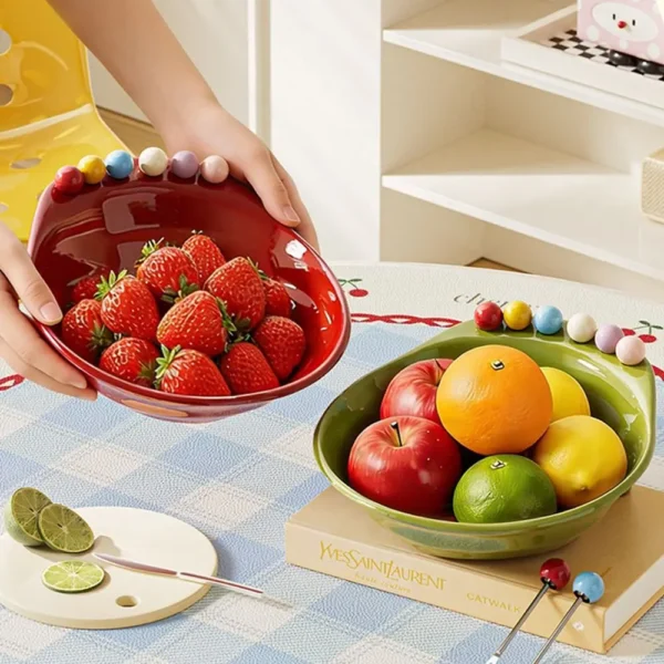 Multicolor Fruit Bowl with Forks ABS Plastic Kitchen Supplies Fruit Serving Plate Large Capacity Snack Plate Home Decoration