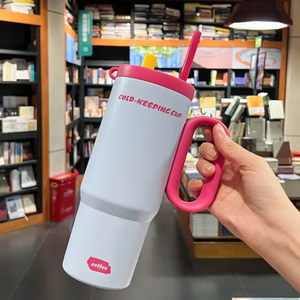 JUSTINLAU 1 Piece Stainless Steel Insulated Cup Car  Insulated Straw Cup 750ml with Handle  Stylish Outdoor Insulated Coffee Cup