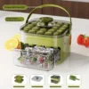Compact Double Layer Ice Cube Tray with Lid and Bin, Pull-Out Ice Drawer with Portable Handle, Kitchen Accessories, Gadgets