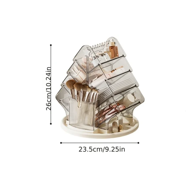1PC 360° Rotating Clear Makeup Organizer, Multi-Tier Cosmetic Storage Box，Acrylic Transparent Beauty Organizer with Brush Holder