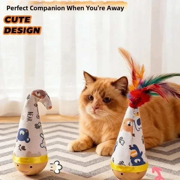 Portable Cat Tumbler Wobbler with Colorful Feather Wear-Resistant Interactive Twist Toy for Indoor Pets