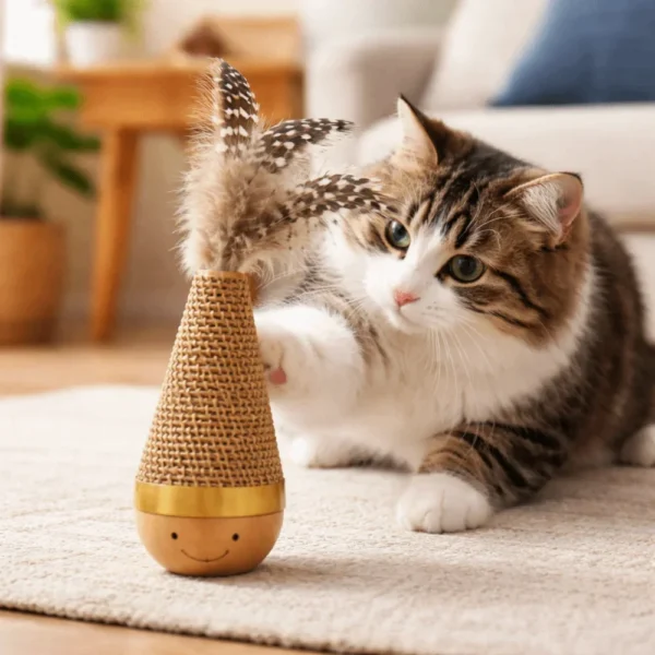 Portable Cat Tumbler Wobbler with Colorful Feather Wear-Resistant Interactive Twist Toy for Indoor Pets