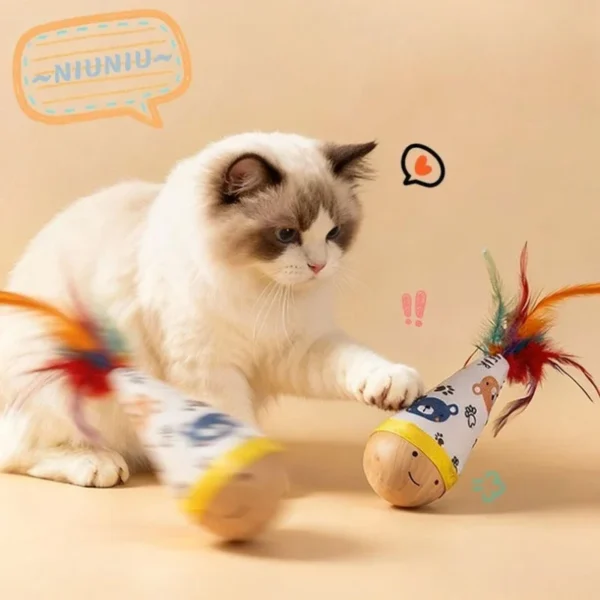 Portable Cat Tumbler Wobbler with Colorful Feather Wear-Resistant Interactive Twist Toy for Indoor Pets