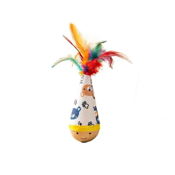Portable Cat Tumbler Wobbler with Colorful Feather Wear-Resistant Interactive Twist Toy for Indoor Pets