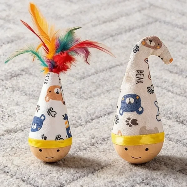 Portable Cat Tumbler Wobbler with Colorful Feather Wear-Resistant Interactive Twist Toy for Indoor Pets