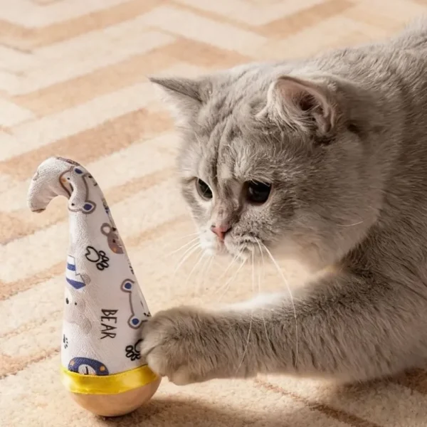Portable Cat Tumbler Wobbler with Colorful Feather Wear-Resistant Interactive Twist Toy for Indoor Pets